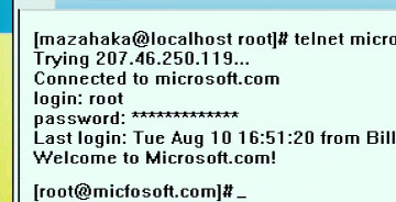 Telnet login as root to microsoft.com